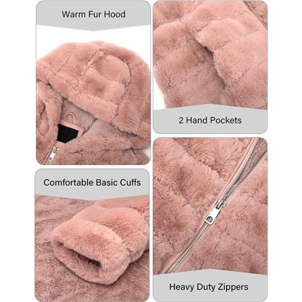 Women’s Faux Fur Shearling Fuzzy Hooded Sherpa-Lined Jacket - Picture 4 of 6